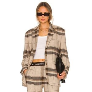 Anine Bing Quinn Plaid Oversized Wool Blazer (Size Small)